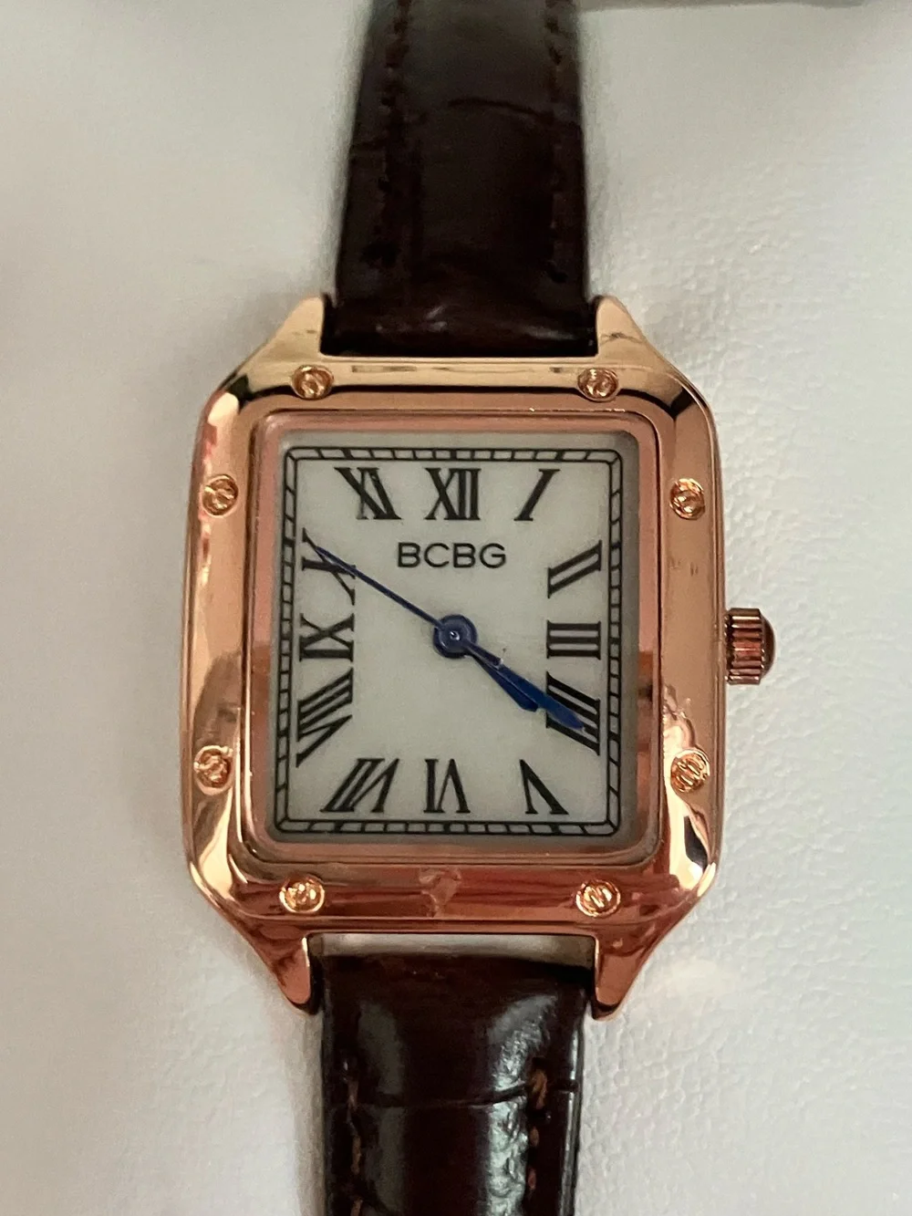 NWT BCBG Rose Gold Tone Classic Face Watch with Dark Brown Strap